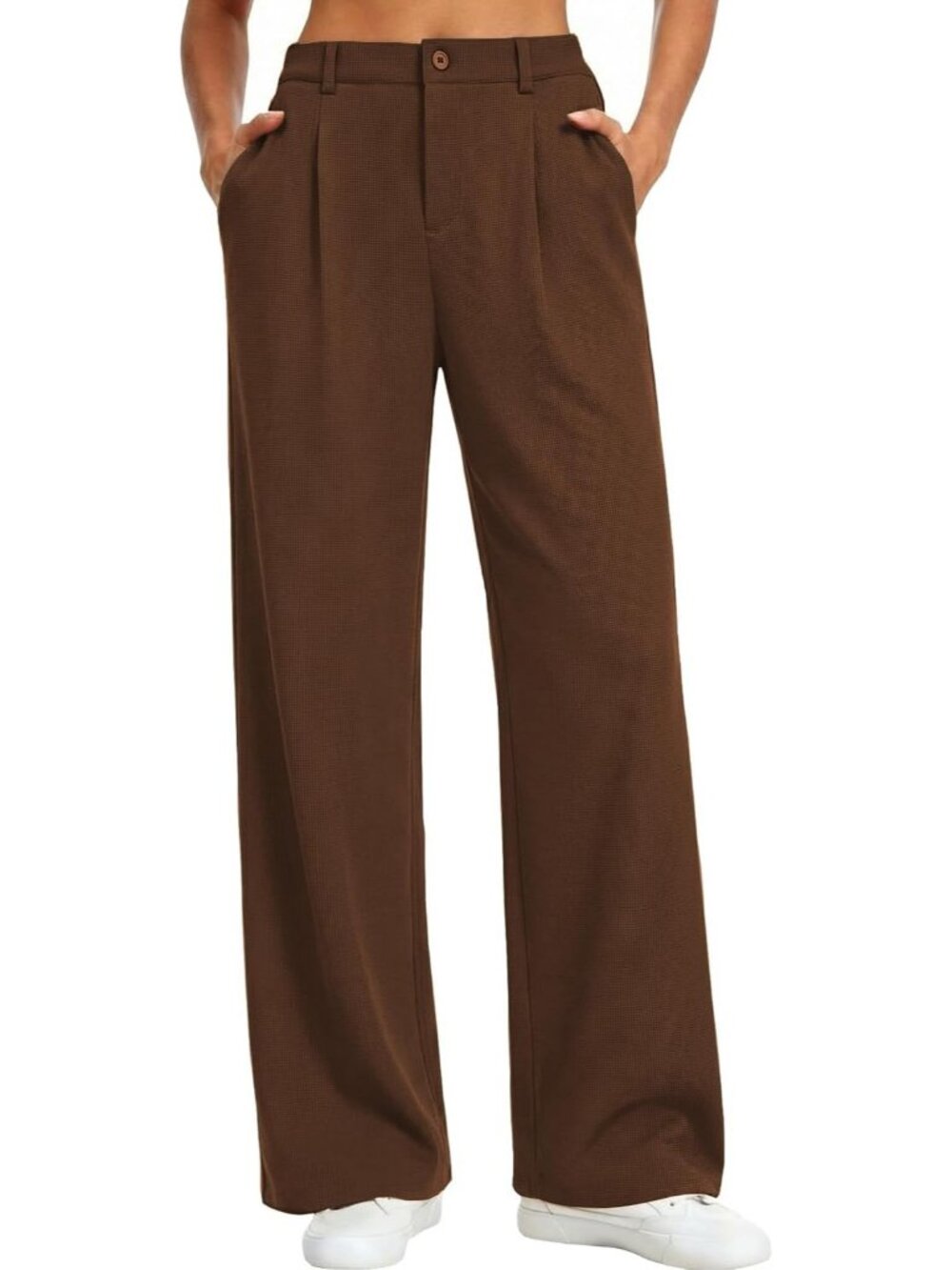 Women's Coffee Wide Leg Pants Stretchy Work Dress Business Casual Trouser